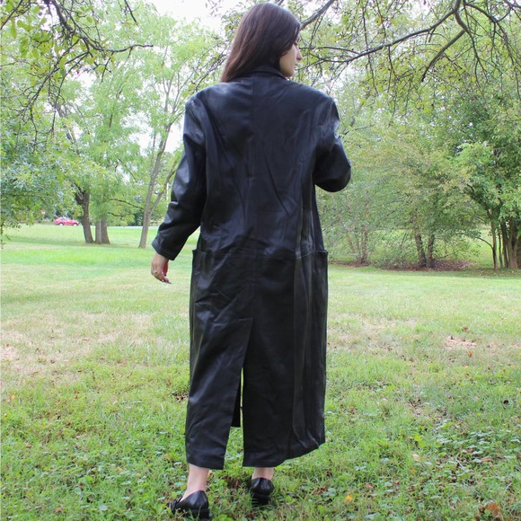 Vintage 90s Leather Trench Coat by Sabrina - Picture 11 of 11